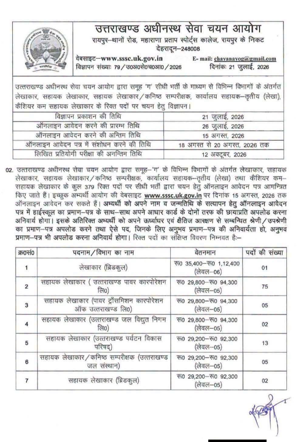 Uttarakhand:&nbsp; उत्तराखंड में 379 सरकारी पदों पर भर्ती, 26 जुलाई से शुरू होंगे आवेदन; 12 अक्टूबर को प्रस्तावित परीक्षा